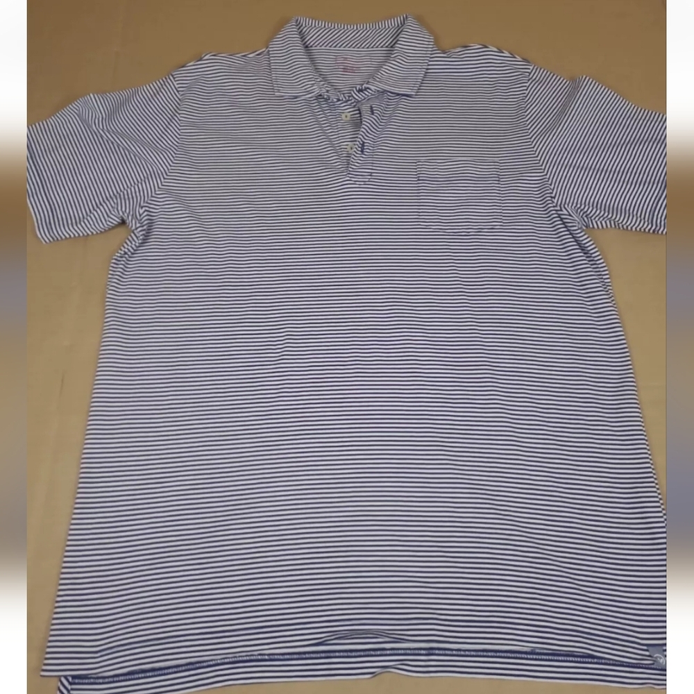 Peter Millar Shirt Men Sz L Striped Navy Blue White Pima Cotton Golf Polo Shirt